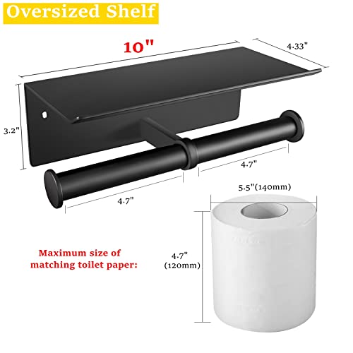 Upgrade Toilet Paper Holder With Oversized Phone Shelf,Self Adhesive Toilet Paper Roll Holder For Bathroom,Aluminum Tissue Paper Holder,Wall Mounted With Adhesive Tape Or Screws,Black #TOP5