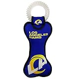 Pets First NFL Los Angeles Rams Football Dental Tough Dog TUG Bone Toy with Built-in Squeaker...