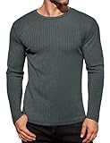 Ekouaer Men's Long Sleeve Shirts Ribbed Pullover Sweater Sim Fit Thermal Tops Crew Neck Stretchy Undershirts Deep Grey XXL