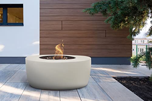 Stilvolle Feuerstelle Leichtbeton/Edelstahl hellgrau rund Modern Indus II – Bild 3