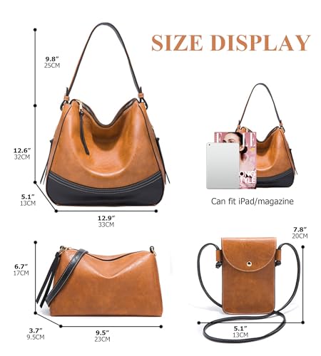 Image of myfriday 4 pcs Large Faux Leather Hobo Bag Set, Crossbody Card Purse Women | Oversized tote, crossbody, phone pouch and card purse keep daily essentials coordinated for travel and boho styling