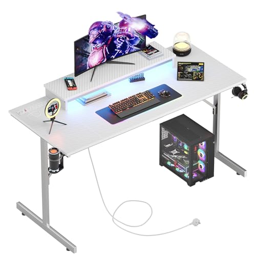 Bestier Gaming Desk 131.6 CM with Power Outlets & LED Light Computer Desk with Monitor Stand Gamer Workstation with Cup Holder & Headset Hooks for Home Office Bedroom Bestier Gaming Desk 131.6 CM with Power Outlets & LED Light Computer Desk with Monitor Stand Gamer Workstation with Cup Holder & Headset Hooks for Home Office Bedroom