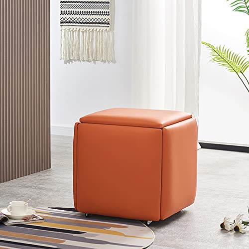 Chaise cube empilable 5 en 1 avec roulettes imitation polyuréthane pour salon, salle à manger, petit design carré, 35 x 35 x 35 cm