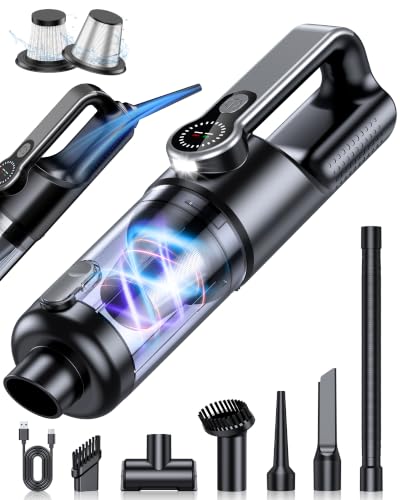 FAOGO Cordless Handheld Vacuum Cleaner, 2-in-1 Vacuum & Blower, 36000Pa Suction Brushless Motor, Car Vacuum with LED Light, Lightweight, Portable for Car, Home, Office and Outdoor Use, Carbon Black