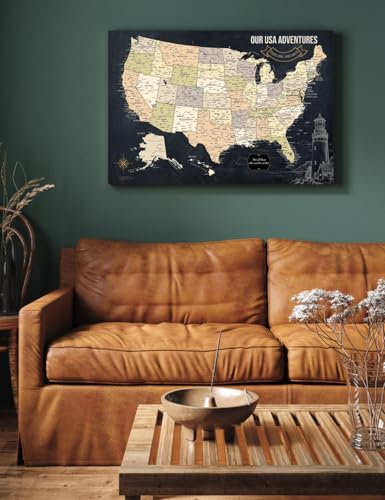 Image of IPIC Canvas USA Map Painting for Wall Decor, Pinnable Amerika Travel Map Print, Ready to Hang