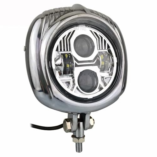 Phare LED pour moto 4.5" finition chrome et noir avec casquette intégrée