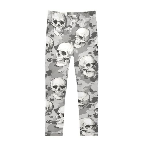 Skulls Camouflage Pattern Girls Leggings Soft Stretch Workout Yoga Dance Pants for Kids Casual Tights