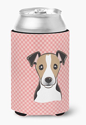 Caroline's Treasures BB1261CC Checkerboard Pink Jack Russell Terrier Can or Bottle Hugger, Can Hugger, multicolor