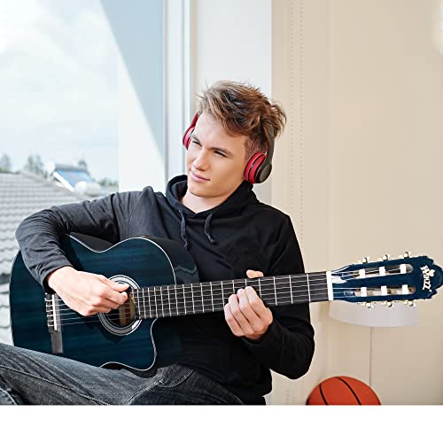 Image of WINZZ AC309CE 39 Inches Cutaway Nylon-string Classical Electric Guitar Build-in Pickup Kit Set Online Lessons, Blue