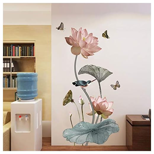 COVPAW® Väggtatuering väggdekal XXL lotus rosa blommor väggdekal väggbild bilder vardagsrum sovrum dekoration
