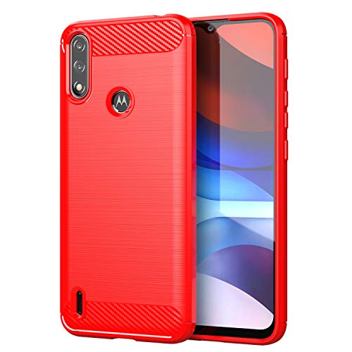 Turboom Motorola Moto E7 Power-Schutzhülle, mit Kohlefaser, weiches TPU, schmal, modisch, Anti-Fingerabdruck, kratzfest und rutschfest, Schutzhülle für Motorola Moto E7 Power (MF-Red) Cover