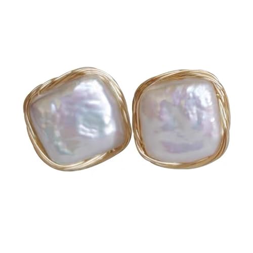 LOOYUUPEE Pearl Earrings for Women Baroque Freshwater Pearl Earrings 14K Stud Earrings for Women,Wire Wrap Gold Pearl Stud Earrings Jewelry, Handmade Jewelry Gift for Mom Lover Her