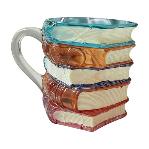 Taza con diseño de libro de capítulos – Novedosa taza para bebidas, material de cerámica, diseño pintado en 3D, taza de café para latte, vino, bebidas, lectores de de biblioteca