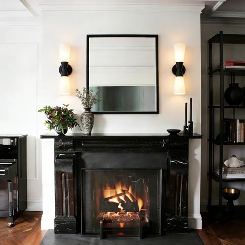 Image of Bathroom Wall Sconce, Modern Indoor Vanity Light Fixtures 17 inch, Up Down Lighting, Wall Mount Lamp for Living Room Bedroom Hallway Stairway Fireplace Mirror E26 Base 1PC White&Black