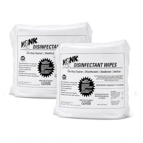 Image of Monk Disinfecting Wipes (2 Refills of 800 Count) for Commercial Facilities | Heavy Duty Cleaning Wipes - 3in1 Disinfectant, Deodorizer & Sanitizer Cleaning Supplies - All Purpose Cleaner for Home & Gym