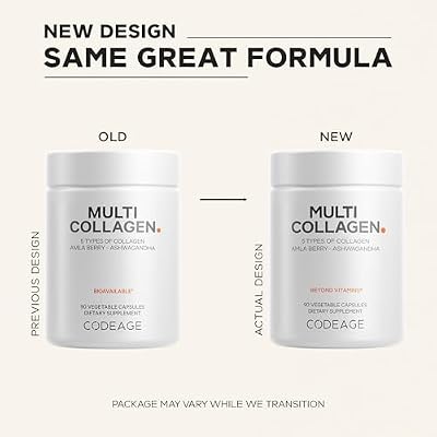 Codeage Multi Collagen Peptides Protein Capsules, 5 Collagen Types, Grass-Fed & Hydrolyzed Bovine Collagen Pills Supplement, Ashwagandha, Amla Berry Vitamins, Collagen Peptides - 90 Capsules