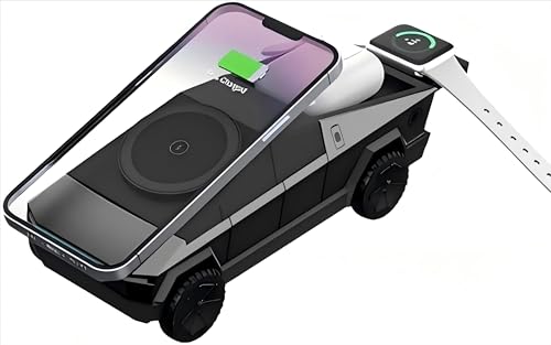 Cybertruck MagSafe Charger Stand, 3 in 1 Charging Station Apple Devices, 15W Fast Wireless Charging Station with One-Click Earbud Ejection for iPhone 16-12, Apple Watch, AirPods - (Gray)