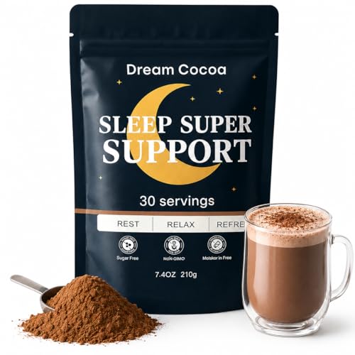 Magnesium Hot Cocoa Melatonin-Free Natural Sleep Aid Hot Chocolate for Adults with Reishi Mushroom L-Theanine & Zinc Glycinate Relaxation & Restful Sleep Support Mushroom Coffee 30 Servings