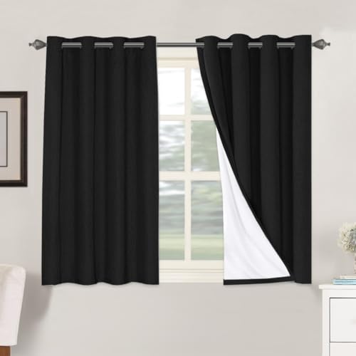 Image of H.VERSAILTEX 100% Blackout Curtains for Bedroom Thermal Insulated Linen Textured Curtains Heat and Full Light Blocking Drapes Living Room Curtains 2 Panel Sets, Black, 52x45 Inch