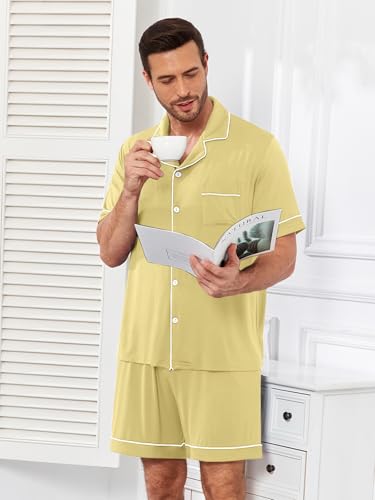 Mens Pajamas Set Short Sleeve Sleepwear Button Down Loungewear Set Soft Modal 2Pcs Pj Set with Pockets S-3XL3