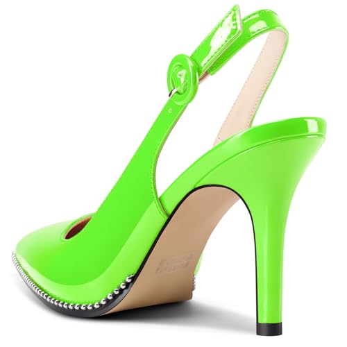 Saekcted Womens Stiletto High Heel Pointed Toe Beaded Pumps Sandals Slingback Slip-on Pearls Prom Dress Patent Leather Summer 3.5 Inches Heels4