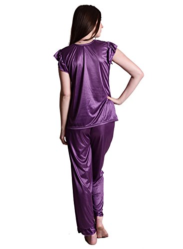 Image of Women's Soft & Smooth Satin Solid Nightwear Payjama Tikkle Night Suit Set