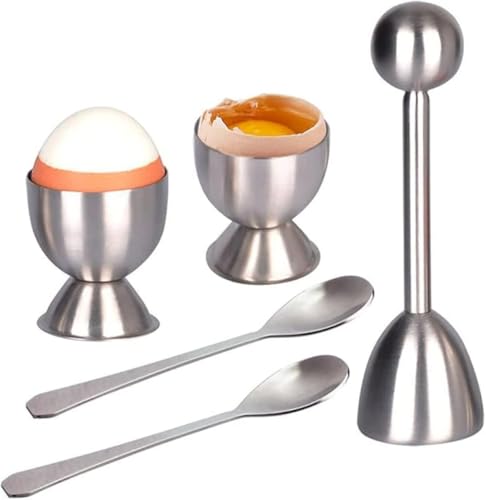 KOKUMON 5点セット エッグカッター 卵の殻割り 卵割り器 卵割り ステンレス 卵割り機 エッグシェルカッター エッグホルダー 耐久性 ステンレス製 キッチンツールセット キッチン用品