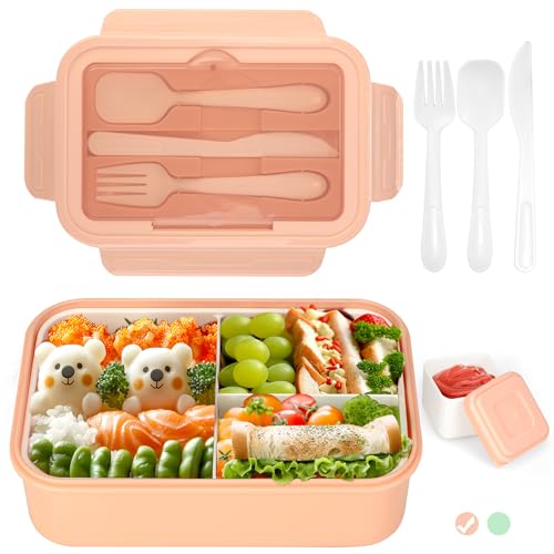 Cozary Lunch Box,Boîtes Bento Enfant Adulte Boîte 1400ml avec 3 Compartiments, Boite Repas,Conception Sans Fuite Lunchbox avec Couverts, pour Micro-onde Lave-vaisselle, École Pique Nique Travail
