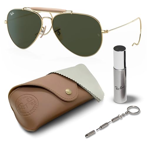 Ray-Ban RB3030 OUTDOORSMAN Pilot Shaped Non-Polarized Sunglasses for Men & Women – Includes Official RAYBAN Eyewear Kit – Ideal Formal & Casual Wear Sunglasses – G-15 Green Lens