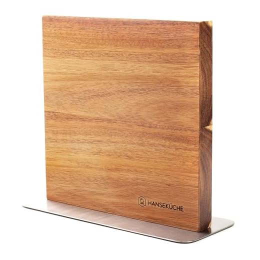 Hanseküche ceppo portacoltelli magnetico in legno di acacia - portacoltelli bifacciale senza coltelli con magnete in legno portacoltelli su entrambi i lati (base in metallo)