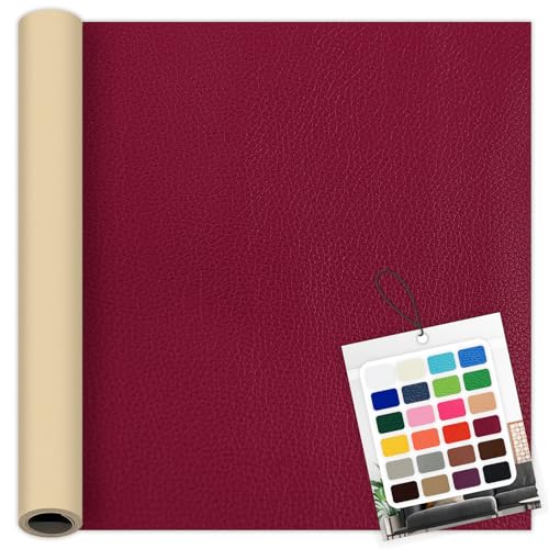 Burgundy Leather Repair Patch, 39.3 x 19.6 Inch Self Adhesive Leather Repair Tape, Large Vinyl Leather Repair Kit for Furniture, Car Seats, Sofats, Couch, Office Chair