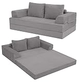 MeMoreCool T-L Boneless Sofá cama convertible con reposabrazos, gris claro de pana