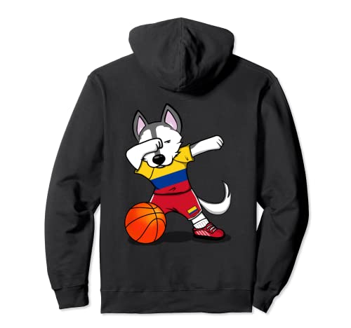 Dabbing Husky Colombia Basketball Fans Jersey Colombian Flag Pullover Hoodie, Black