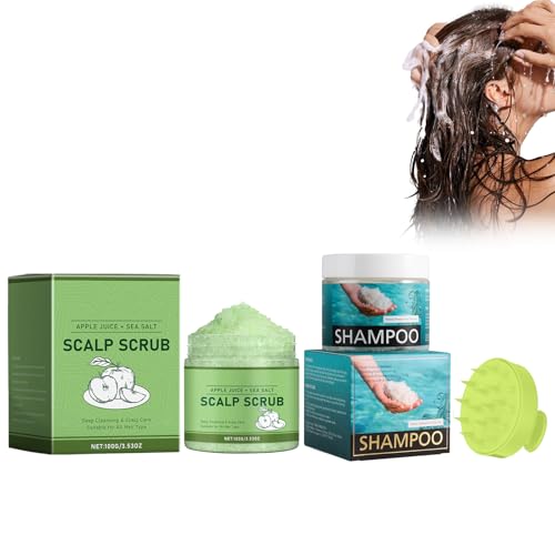 Hppsctink 200ml Champú de sal marina y 100g Exfoliante, Control de la grasa y suavizante anticaspa para el cabello, Cuero cabelludo refrescante, shampoo