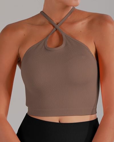 Image of Sunzel Free to Be Tank, Crop Ribbed Tank Tops Seamless Racerback Camisoles No pad Camis Cropped Workout Gym Yoga