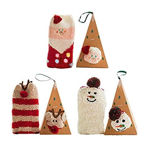3 Pcs Kids Boys Girls Plush Thickening Thermal Socks Coral Velvet Socks 3D Cartoon Animal Floor Socks with Gift Box Cover