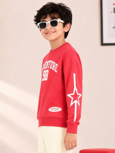 Image of KiddoPanti Boys Solid Round Neck Full Sleeve Fleece Sweatshirt | 60% Cotton 40% Polyester | Soft Warm Winter Pullover | Ribbed Cuffs & Hem | Casual Winter Sweatshirt for Kids
