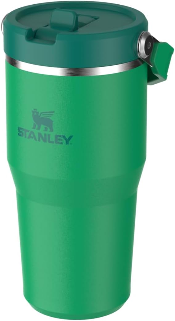 Stanley 14 onzas | Vaso con pajita IceFlow | Tapa giratoria y pajita abatible | Botella de agua resistente a fugas | Acero inoxidable aislado | Sin BPA | Verde prado