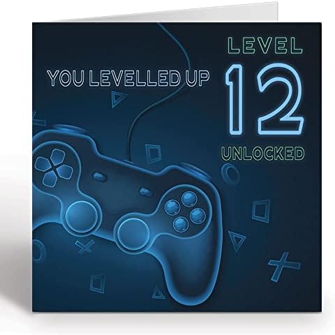 Gamer Birthday Card For 12 Year Old Girl or Boy - Level 12 Unlocked Controller Gaming Birthday Card With Blue Envelope - Eco Friendly Card By Giggle Greetings® Cover