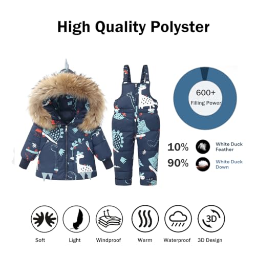 Acuryx Combinaison de Neige Bébé 2pcs Ensemble Hiver Enfant avec Col en Fourrure Amovible Manteau Chaud et Pantalon Imperméable Coupe-Vent Tenue de Neige pour Fille Garçon Bleu 2-3 Ans – vue 4