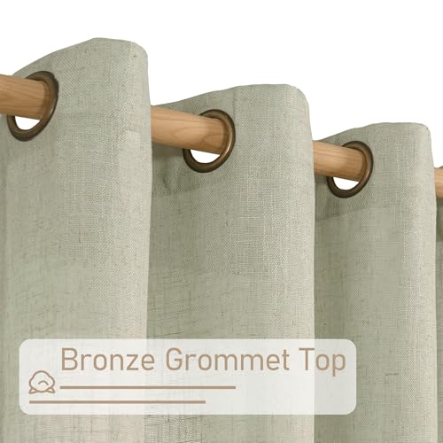 Image of LAMIT Sheer Linen Curtains 63 Inch Length for Bedroom, Faux Linen Textured Light Filtering Neutral Bronze Grommet Window Treatment Drapes for Living Room, 2 Panels, 52 x 63 Inch, Sage Grey