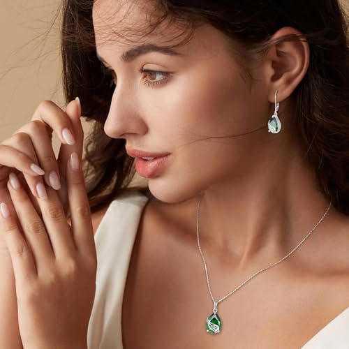 Angel Wing Necklace 925 Sterling Silver Teardrop Birthstone Pendant Necklace Guardian Angel Wings Jewelry Gifts for Women3