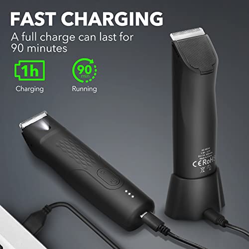 Beesjuy Intimbereich Rasierer Männer, Elektrischer Körperrasierer für Herren, Elektrischer Leistenhaarschneider mit LED, IPX7 Wasserdichter, inkl 3 Aufsteckkämme, 90 Min. Laufzeit, mit Ladestation - Image 6