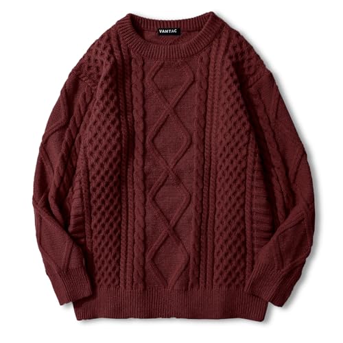 Vamtac Cable Knit Sweater Women Solid Oversized Pullover Sweaters Casual Vintage Crewneck Woven Tops