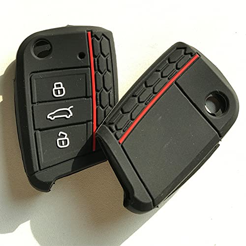 Key Case for Car - For Golf 7 for Kodiaq Karoq for SEAT Ateca Leon Key Cover Shell 2016-2018 3 Buttons Silicone Key Fob Case