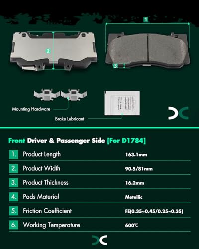 Image of SCITOO D1810 D1784 Front & Rear Metal Brake Pads Sets w /Hardware Replacement For Ford For Mustang 2015-2021