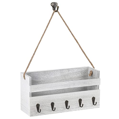 Norceesan Mail Holder Rack Wall Key Hanging Shelf With 5-Hooks Key Organizer Hanging Farmhouse Mail Storage For Kitchen Corridors Doorway Living Room #TOP19