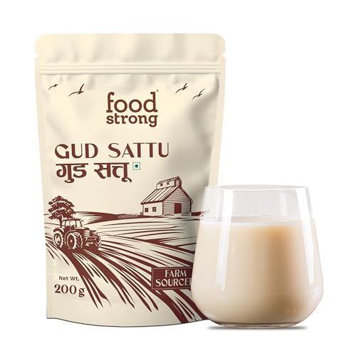 Image of Foodstrong Gud Sattu | Traditional Protein Drink | Roasted Bengal Gram + Jaggery | High Protein | Gluten Free | Natural Energy Drink | 200g