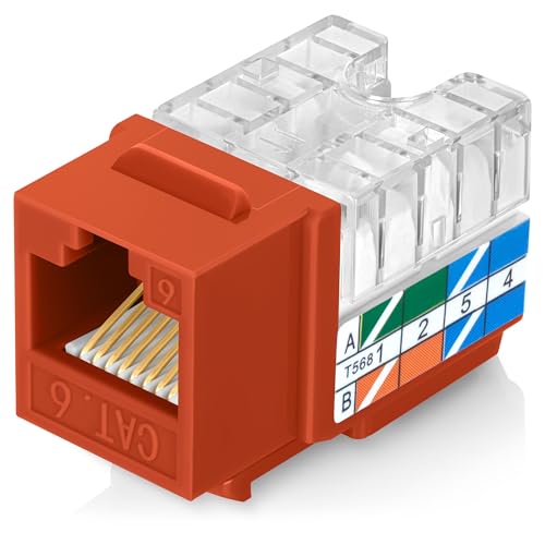 Image of Everest 90 Degree RJ45 cat6 Keystone Jacks Slim Profile 100-Pack Orange | Compatible with 90 Angled Speed Termination Tool - easyJACK (B094WB91H3)