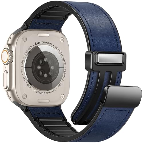 Bracelet de montre magnétique en cuir compatible avec Apple Watch 45mm